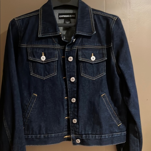 Express  Jeans Women's Blue Denim Jacket Sz L - Picture 2 of 14